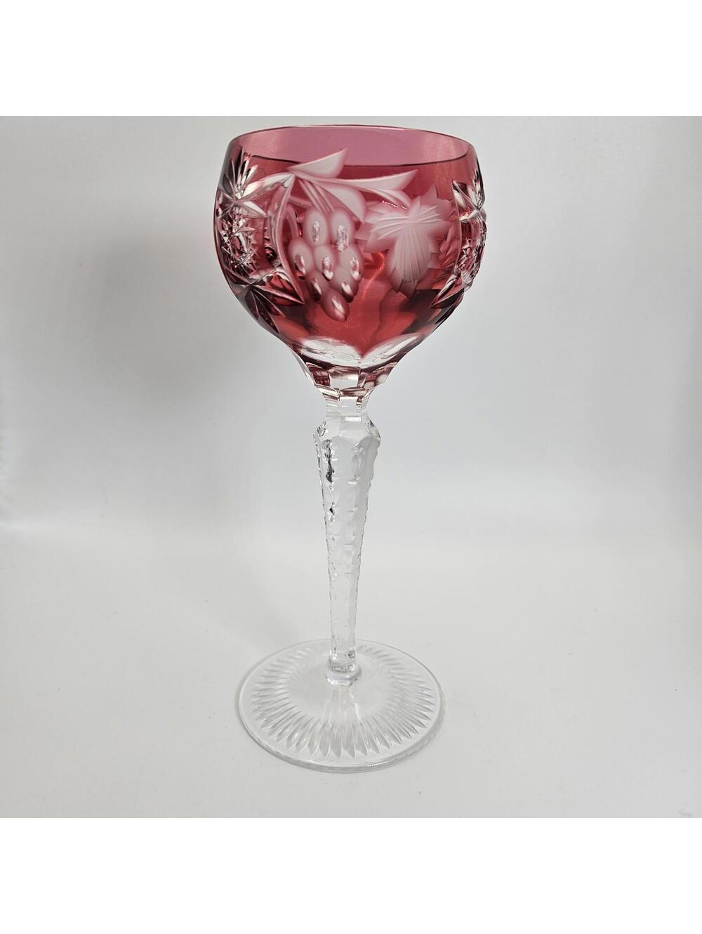 Vintage Nachtmann Traube Cordial Crystal Cranberry Red Cut To Clear Glass 6 7/8"